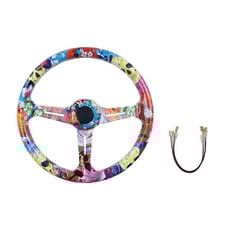 NEW JDM UNIVERSAL 350MM STICKERBOMB Acrylic Deep Dish 6 Holes Steering Wheel