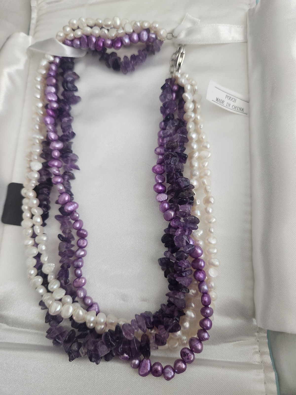 NWOT Ross Simons Cultured Freshwater Pearl Amethyst Torsade Necklace ! 20.5”