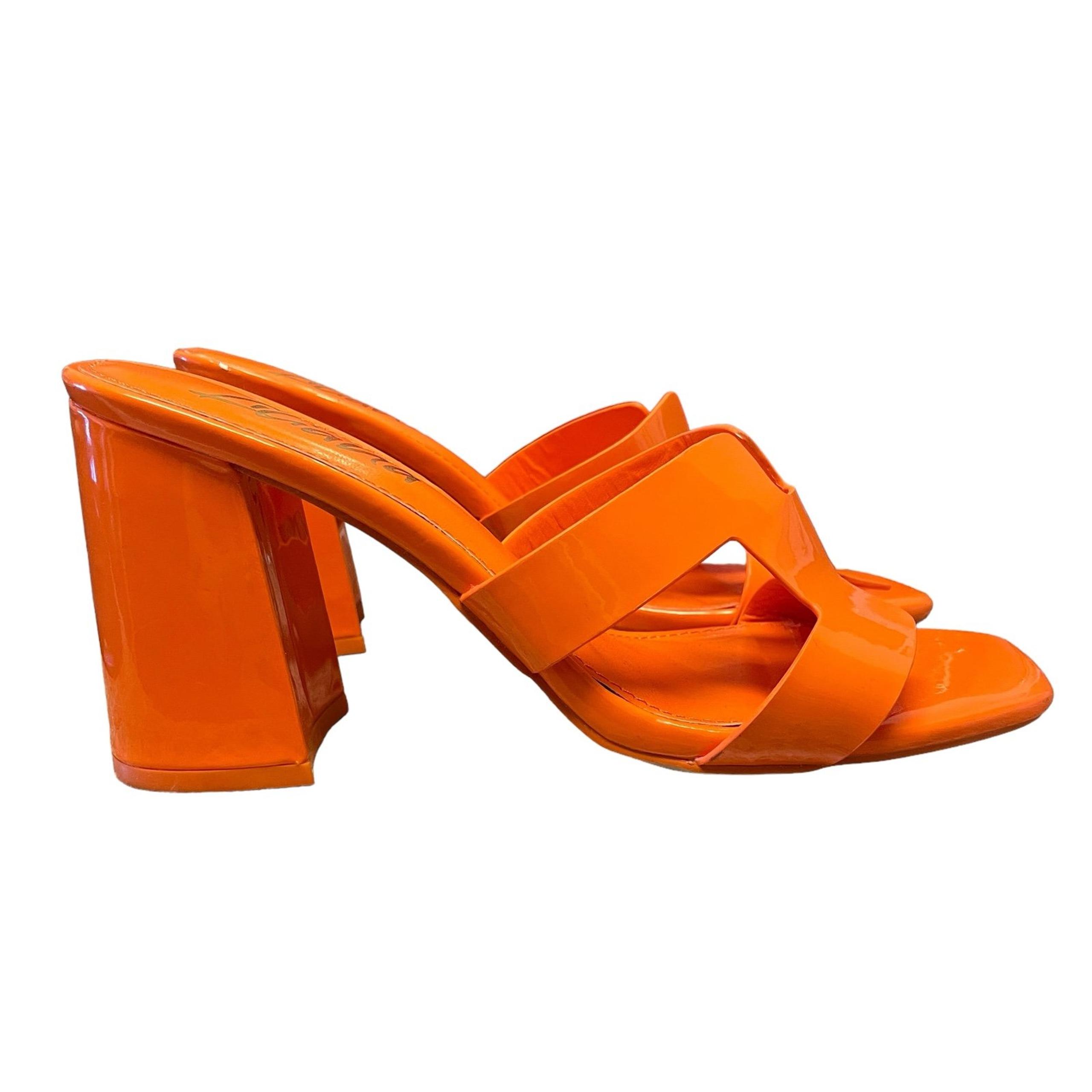 Liliana Women’s Neon Orange Block Heel Open Toe Heels Size 7