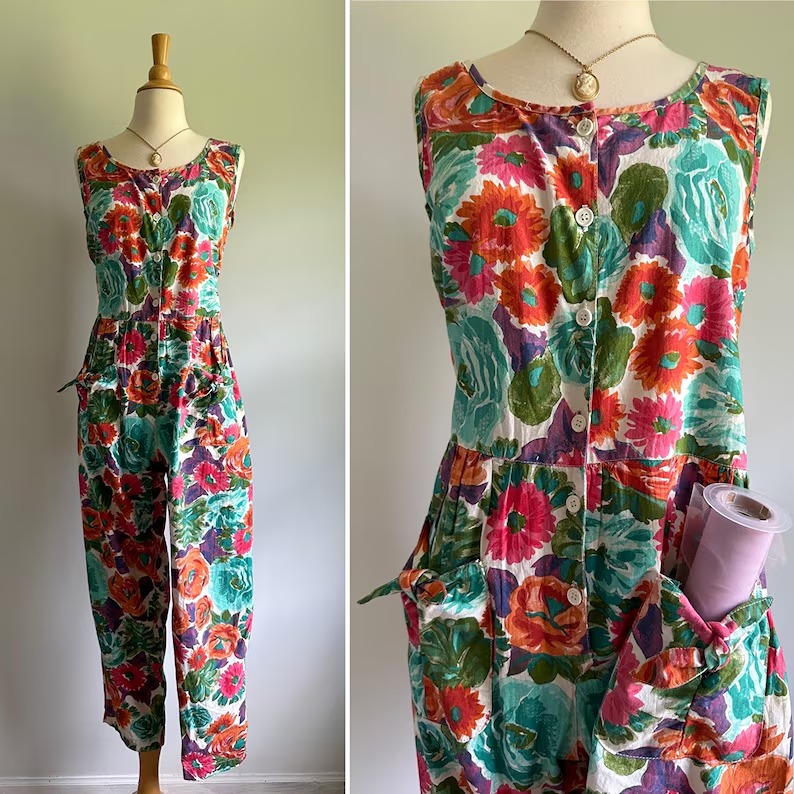 Vintage floral pants one piece romper jumper jumpsuit playsuit