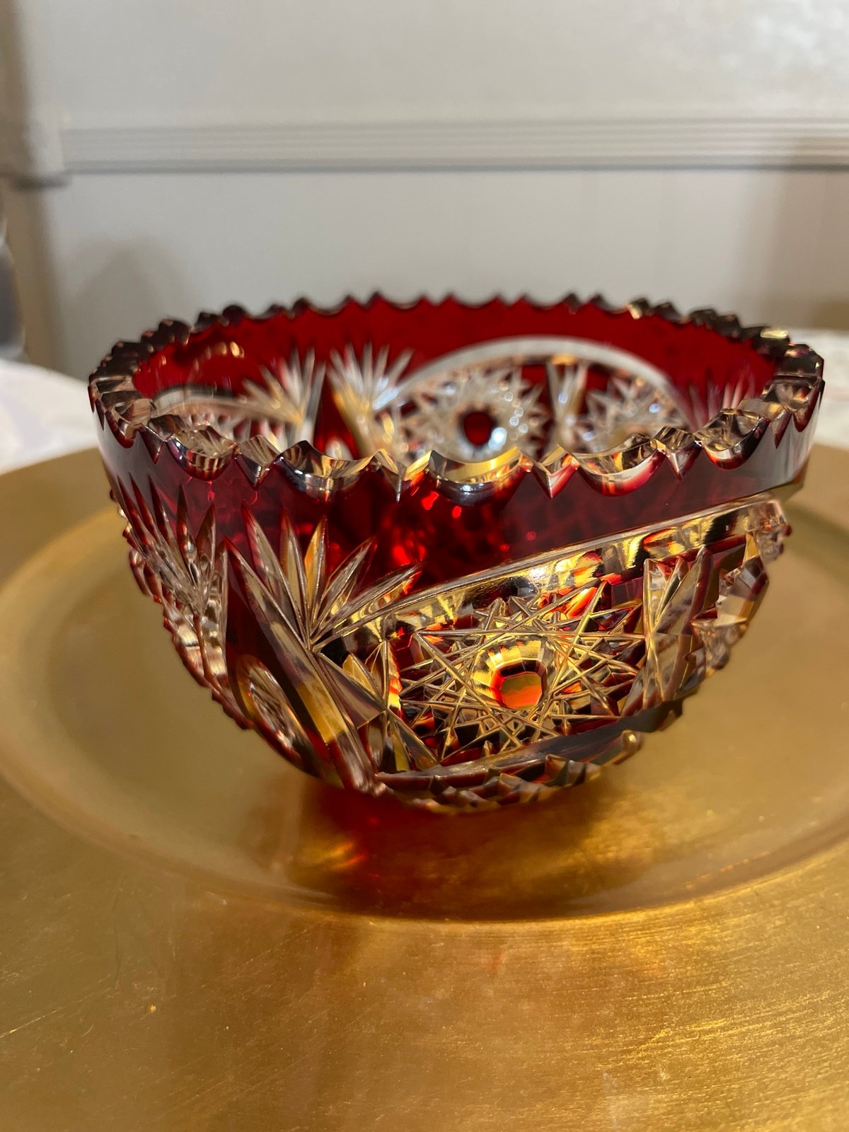 Vintage boeheim cut ruby red cut glass bowl