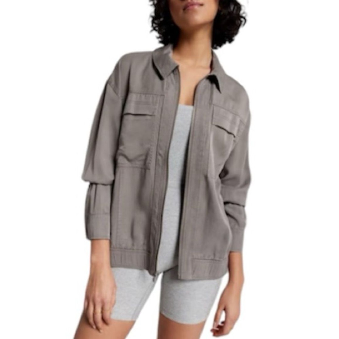 Calia Utility Jacket Lightweight Lyocell Full Zip Medium Gray Size Medium