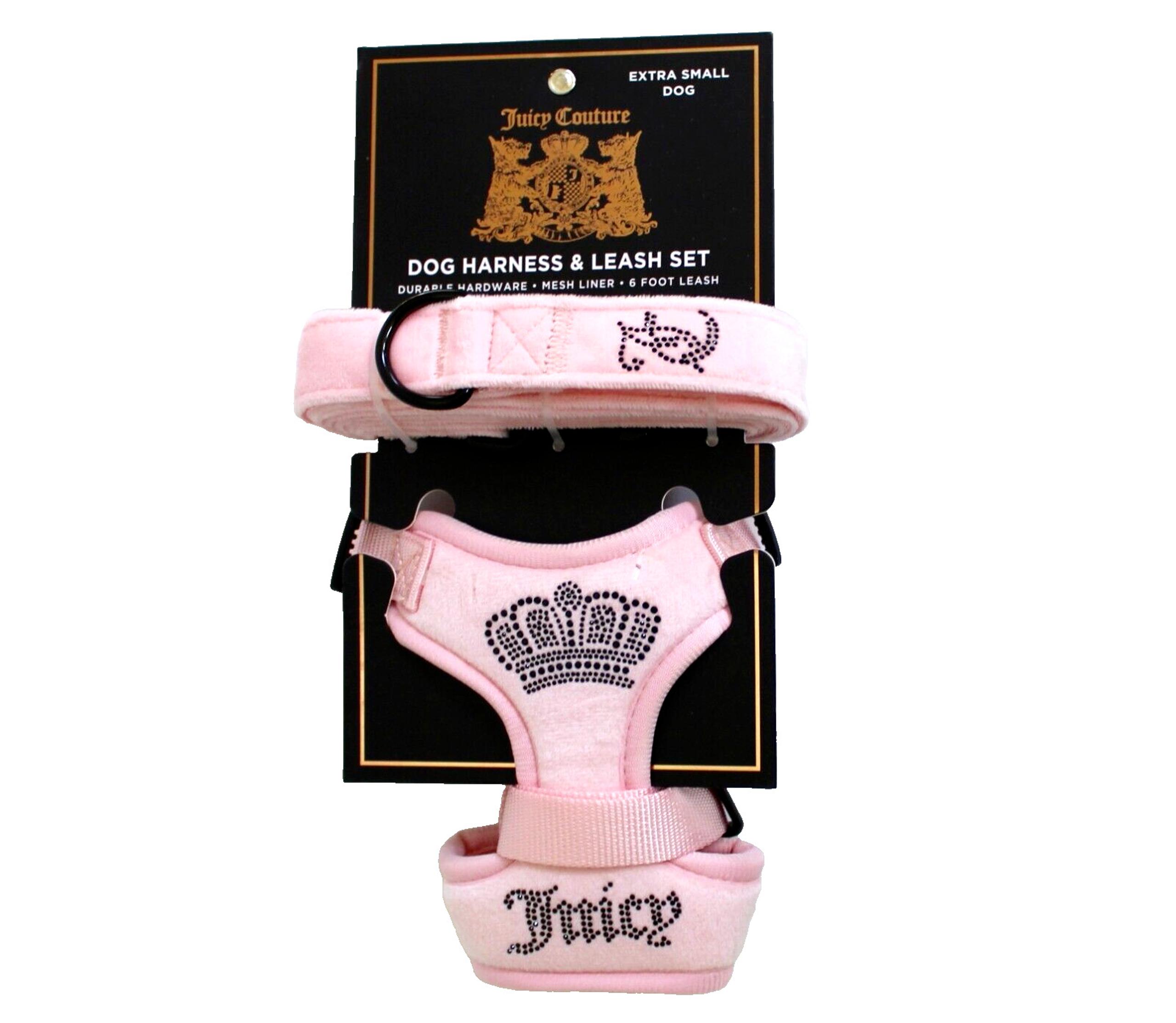 Juicy Couture Pink Velour Bling Pet Dog Harness & 6 Foot Leash Set Size XS