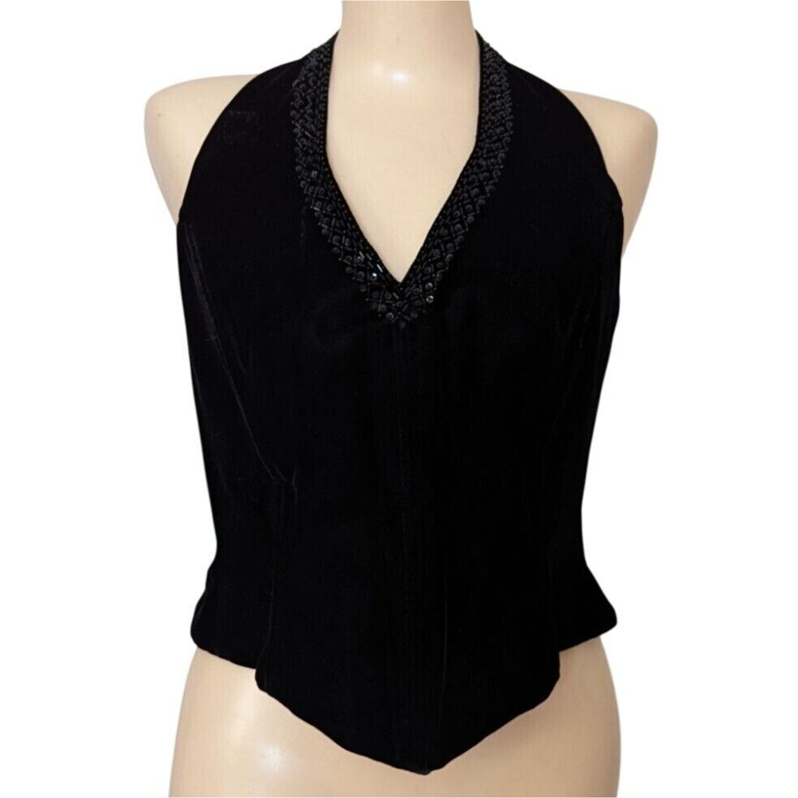 Vintage Velvet Beaded Halter Top Small Witchy Whimsigoth 90s Grunge Party Club