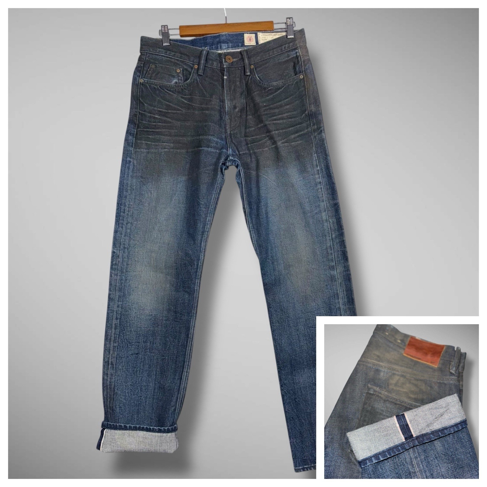 AllSaints Japanese Selvedge Denim Jeans Mens 30x32 Ombre Dirty Wash Rigid