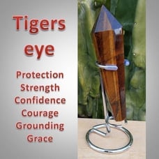 TIGER'S EYE stone rock crystal WAND with stand PROTECTION : grounding 01
