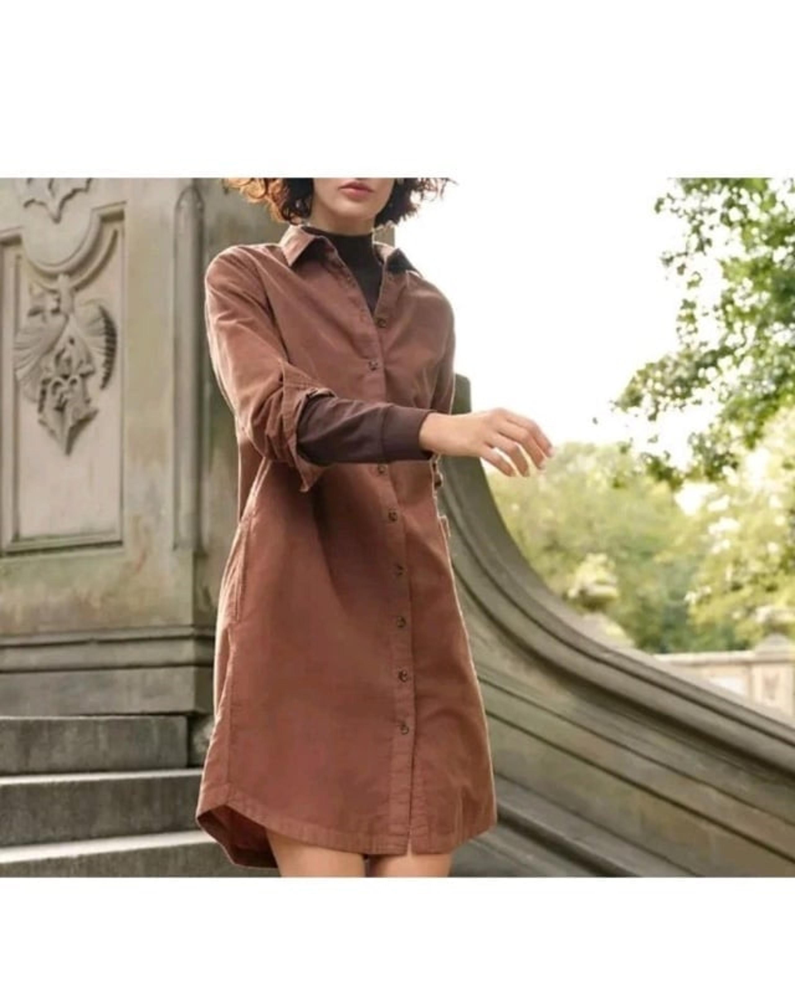 NWT Lands End Corduroy Brown Belted Button-Up Collar Comfort Dress XL