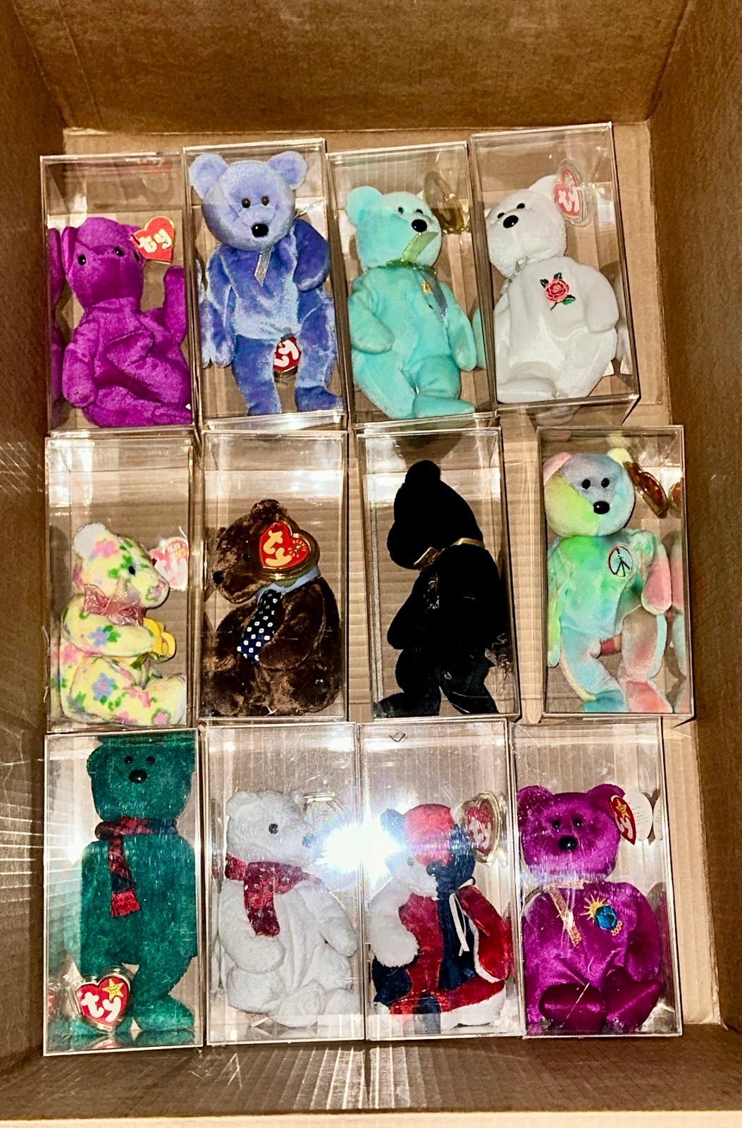 Beanie Baby Lot of 37 Bears Millennium UK Vintage 1990’s original acrylic cases
