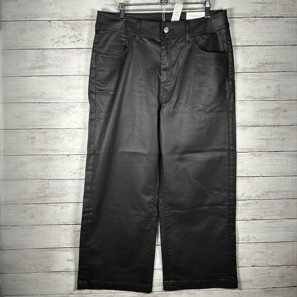 Chico’s Coated Black Wide Leg Crop Black Pant 2/L NWT 109