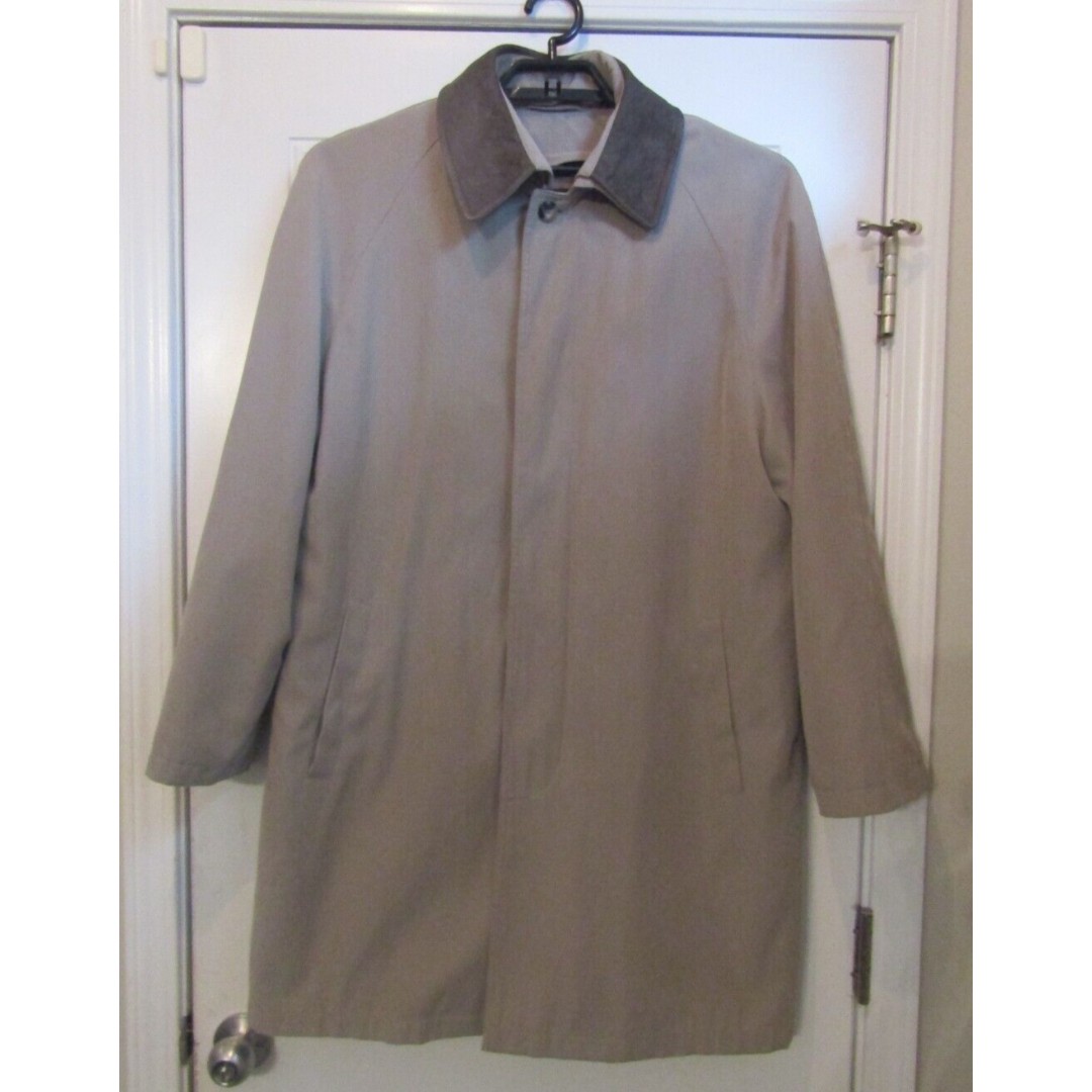 Joseph & Feiss Mens Trench Coat Removable Liner Leather Collar Size L