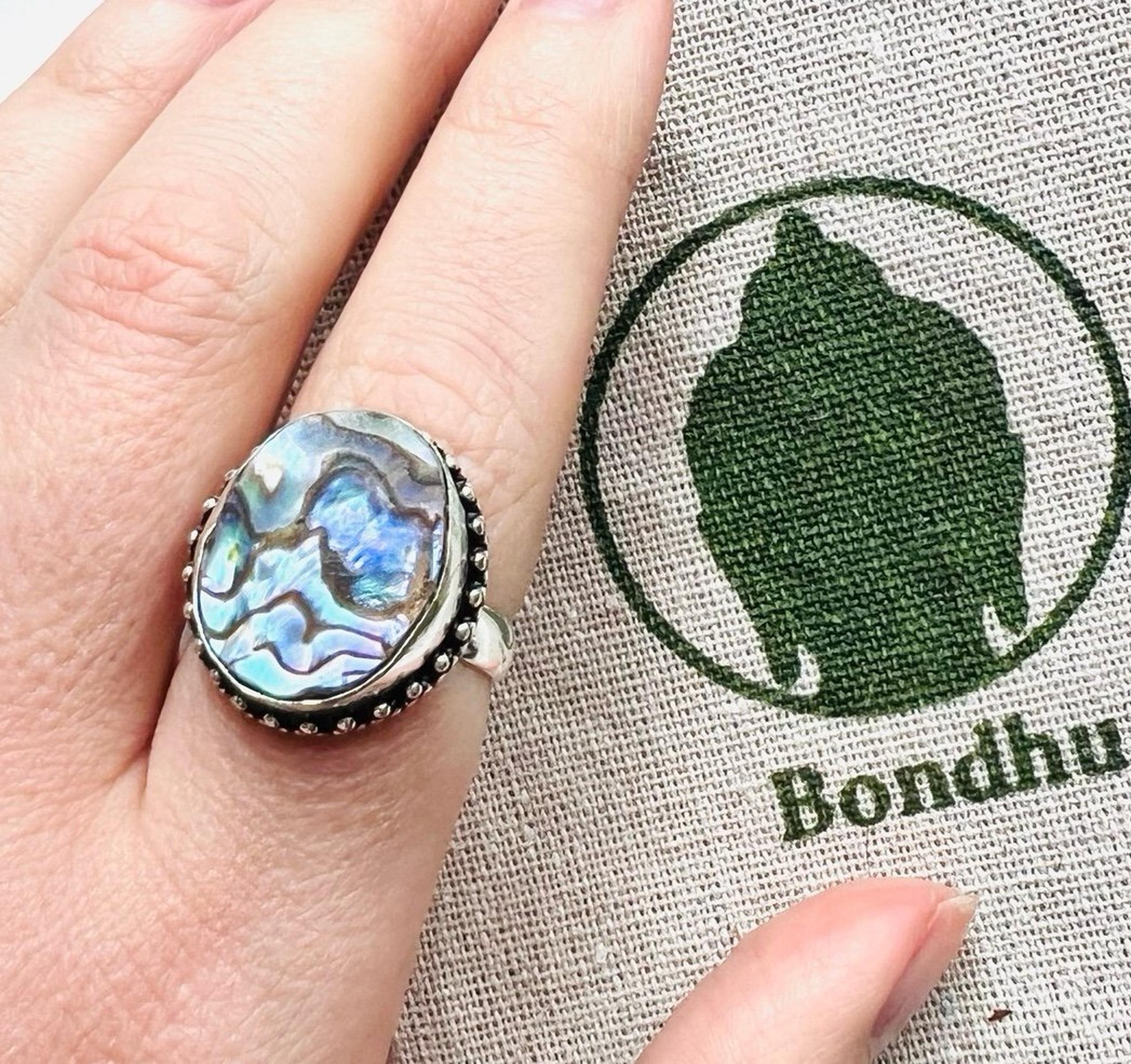 Abalone Shell Ring Sterling Silver Size 7.75