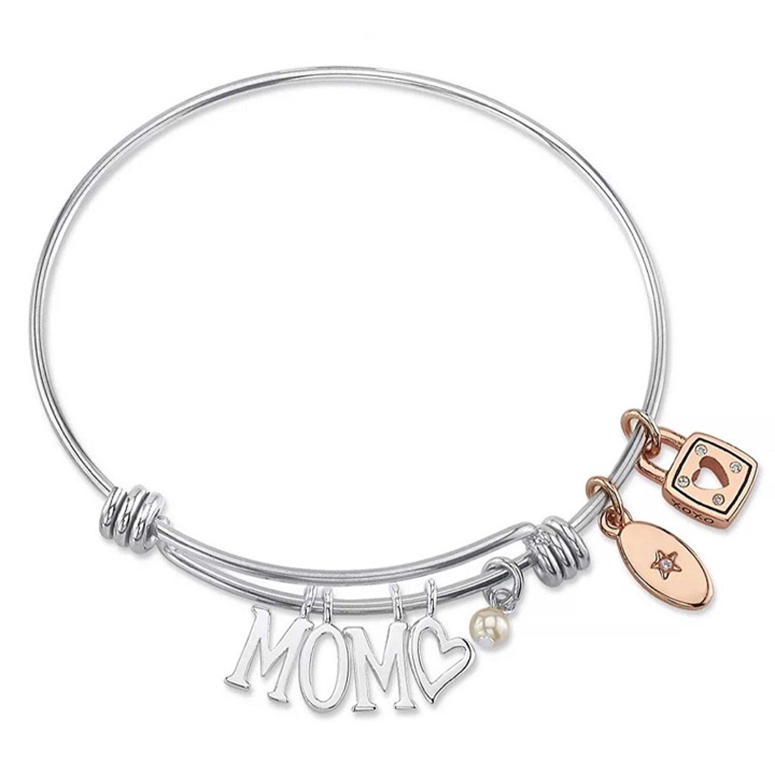UNWRITTEN MOM Adjustable Bangle Bracelet in Stainless Steel with Silver Plated