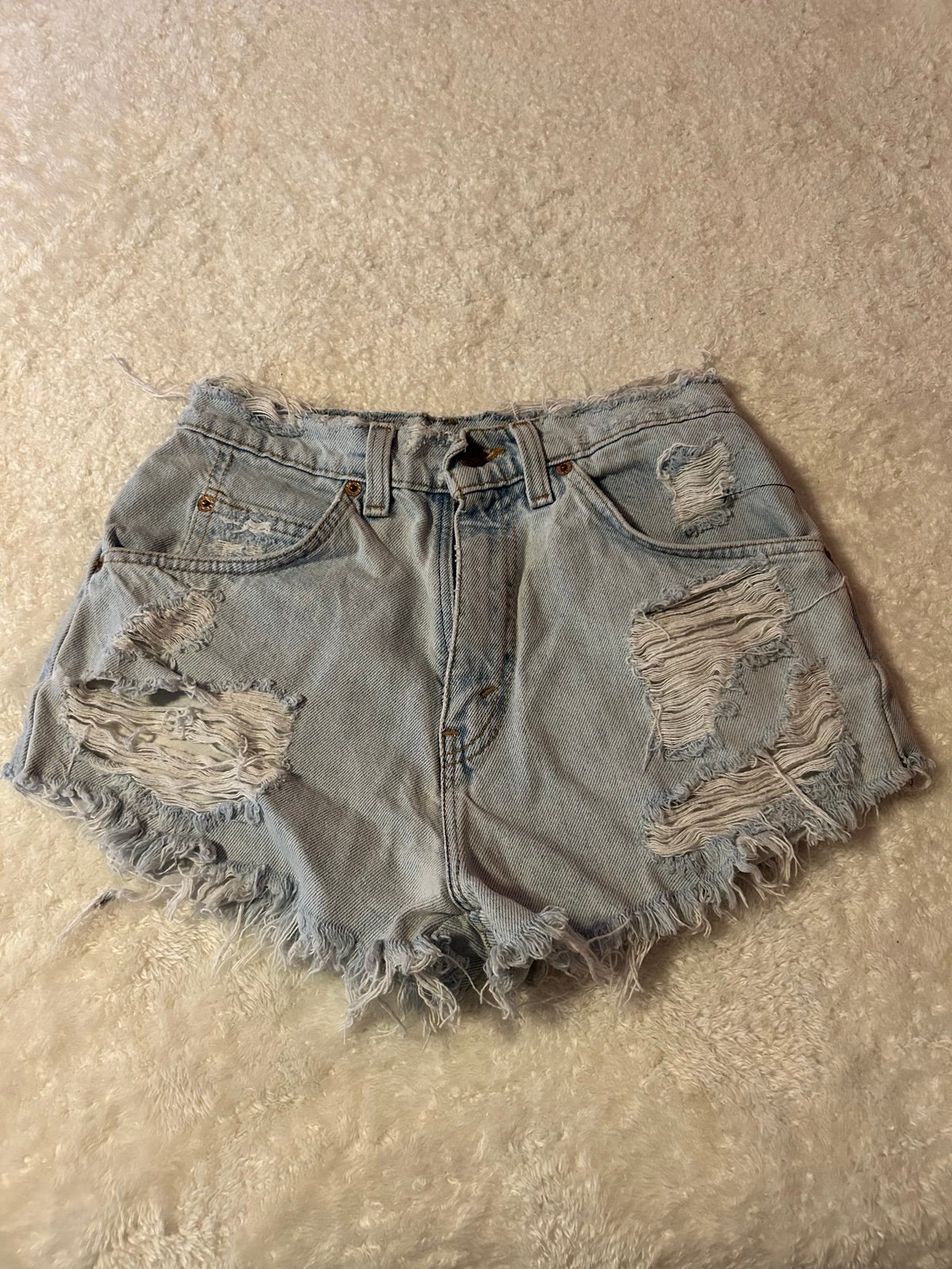 Levi’s light blue distressed shorts orange tab Size 7