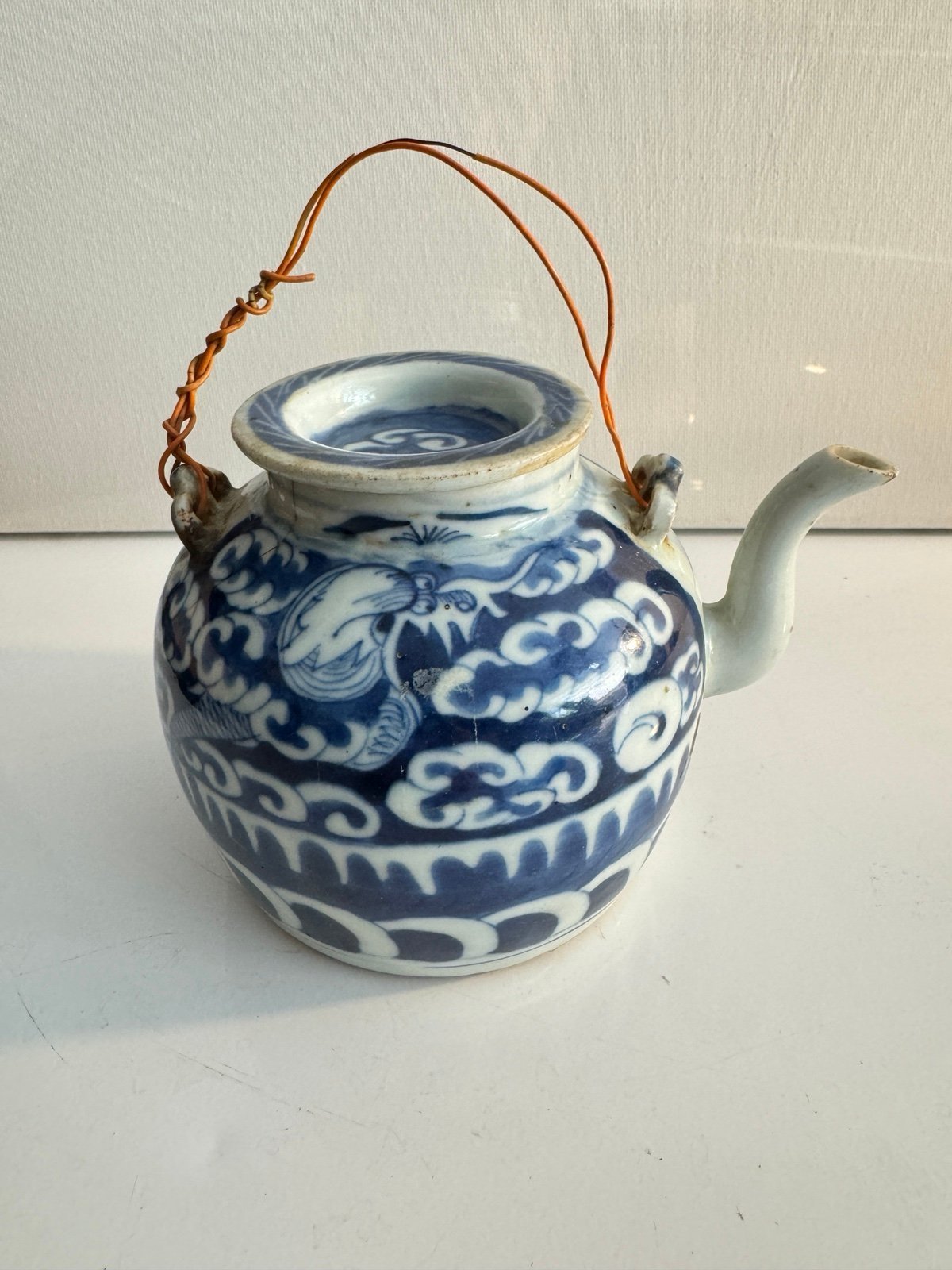 Antique Chinese blue and white porcelain Teapot