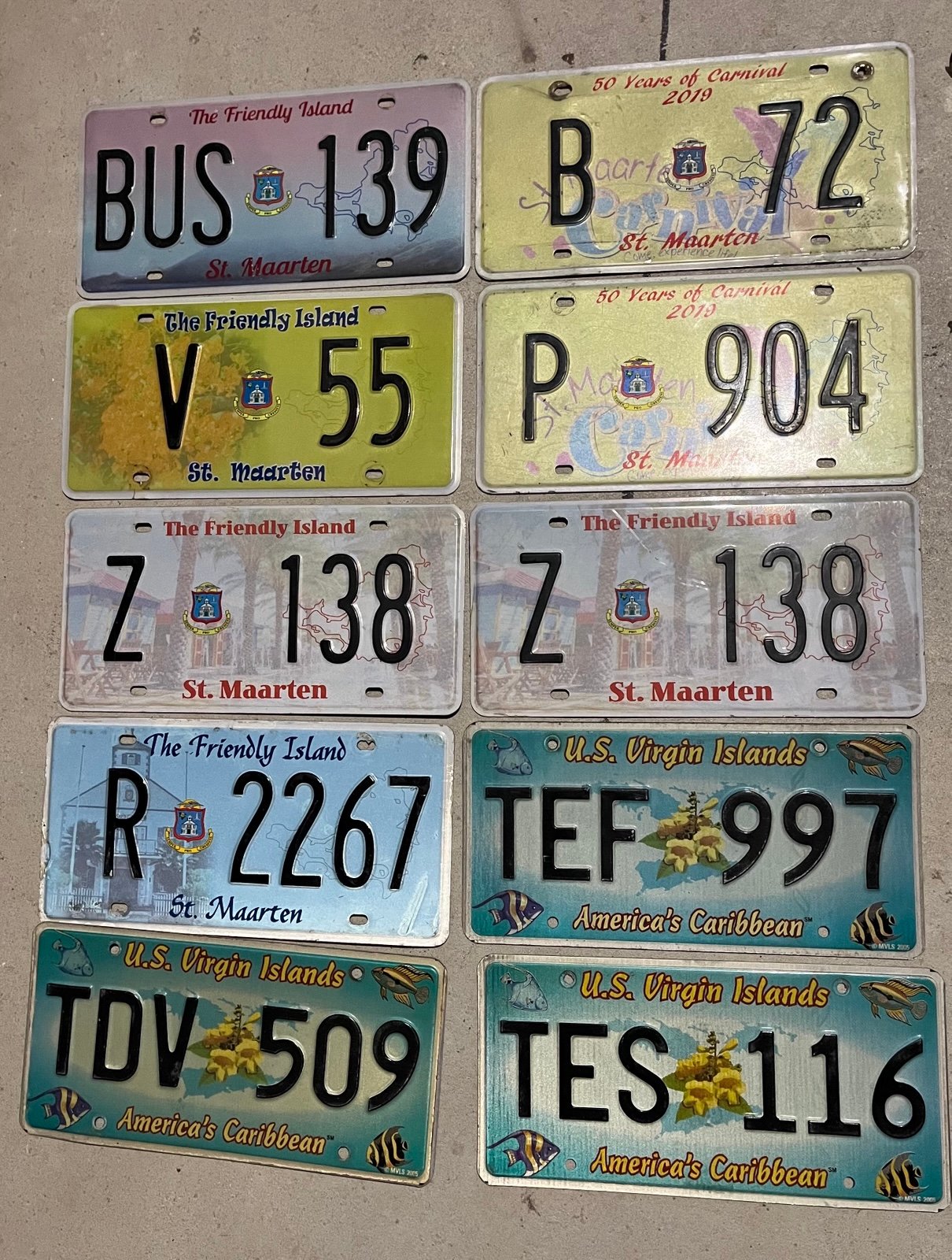 (42) Lot of 10 Assorted St Maarten St Thomas License Plate / Free Shipping
