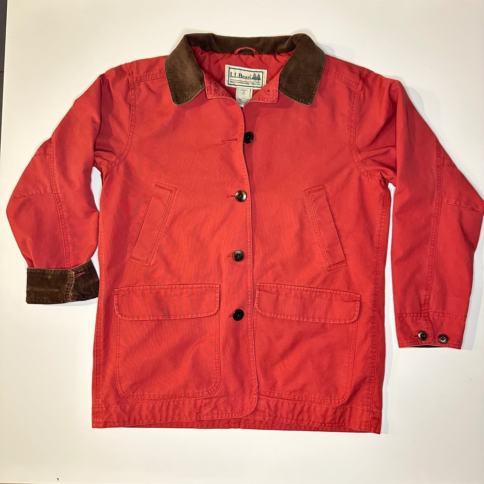 Vintage L.L.Bean Barn Coat Chore Jacket Corduroy Collar Red Cotton Women's M PET