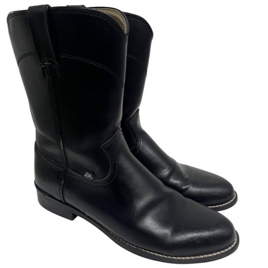 Justin Basics Mens Black Leather Western Cowboy Roper Boots 10D Style JB3000