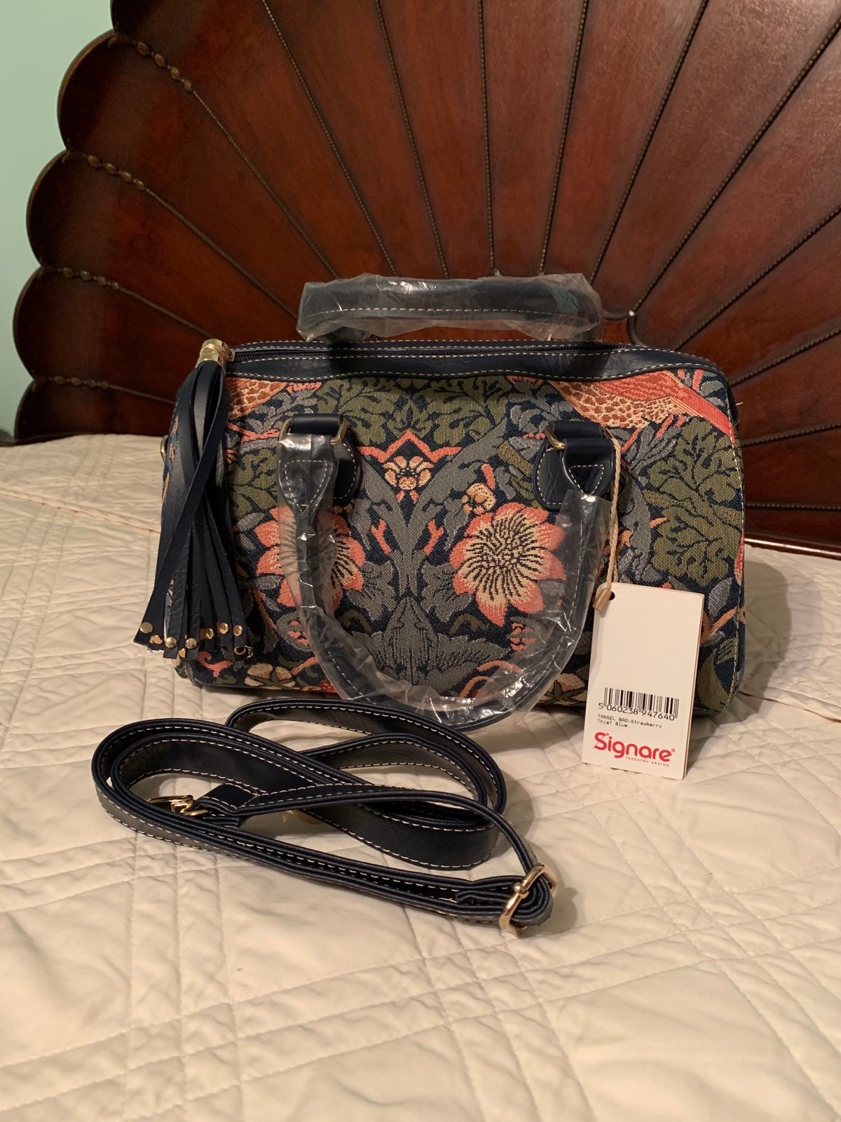 Signare Strawberry Thief Blue Tapestry Handbag