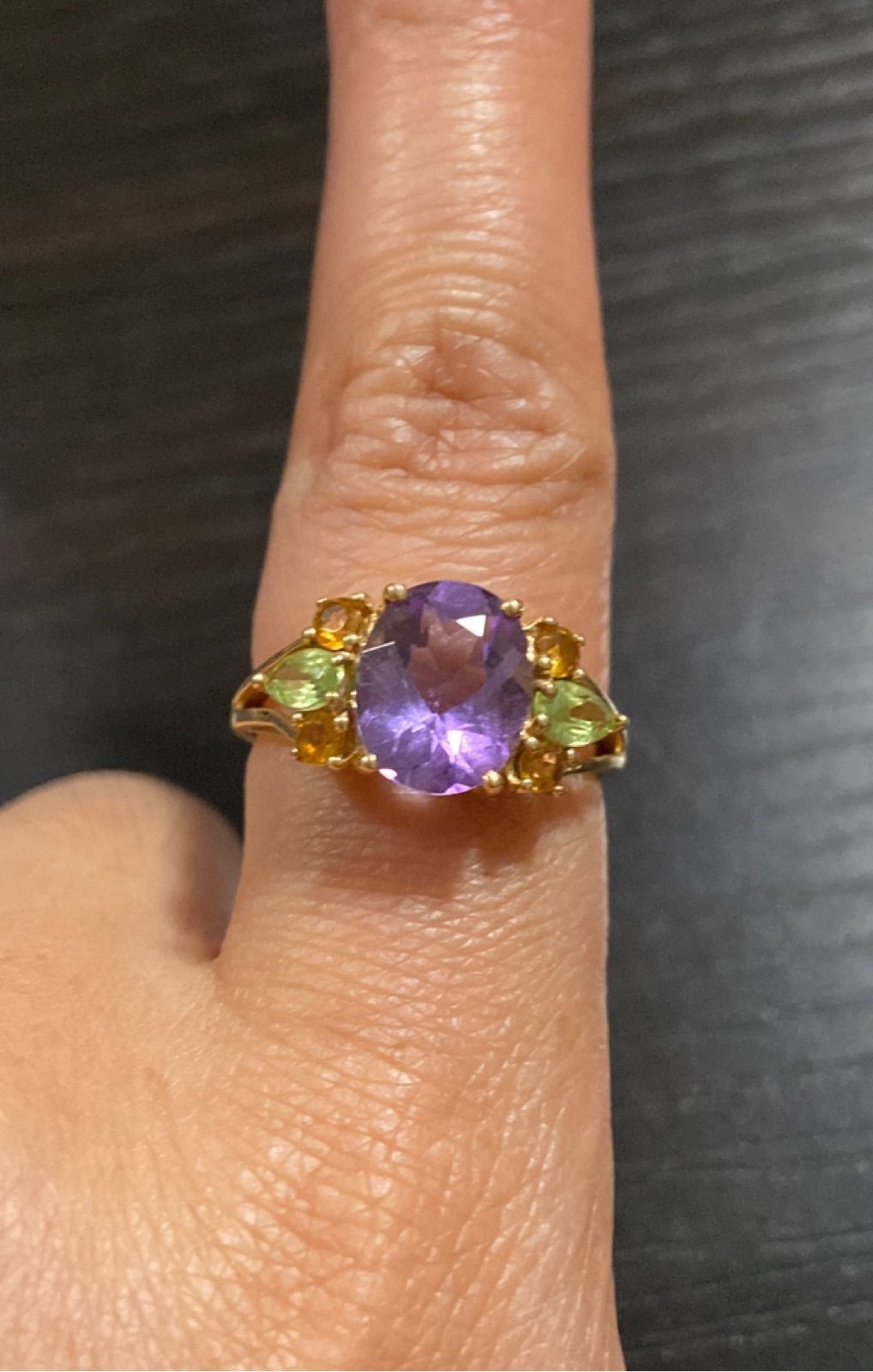 14K Amethyst Leaf Ring