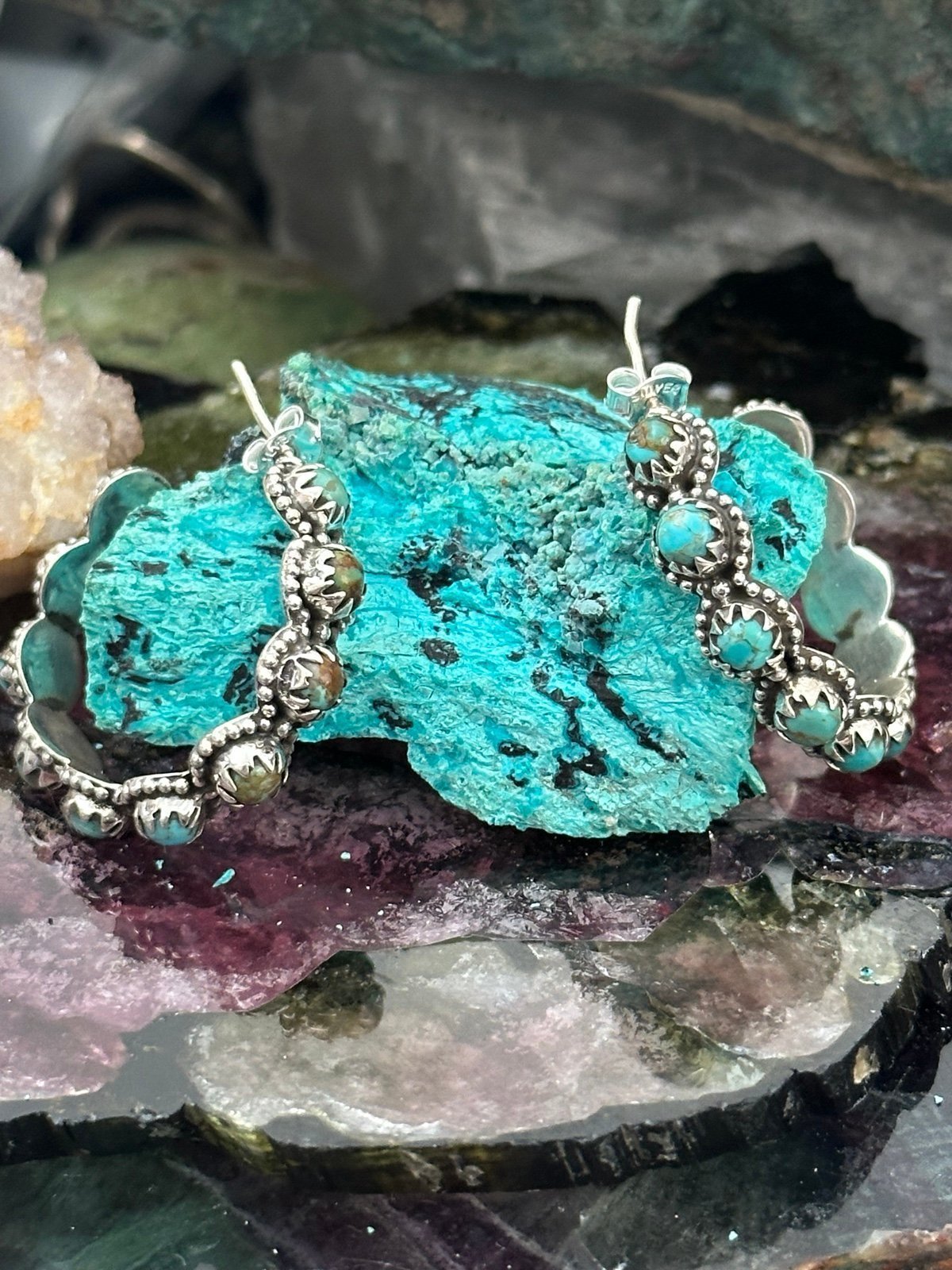 Turquoise perfect southwestern sterling silver 1.25 hoop earrings