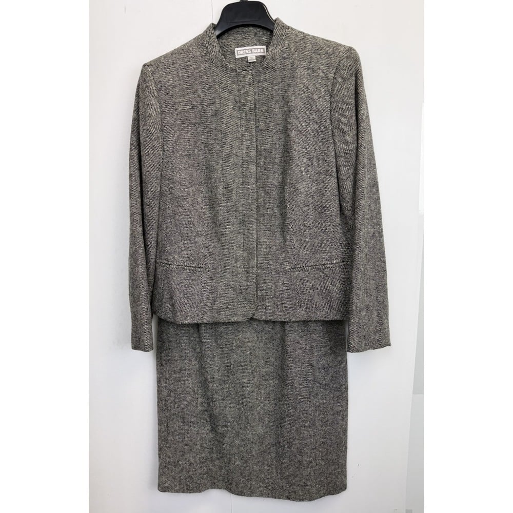 Dress Barn Women's Size 12 Wool Blend Skirt Suit Black Cream Lined Blazer