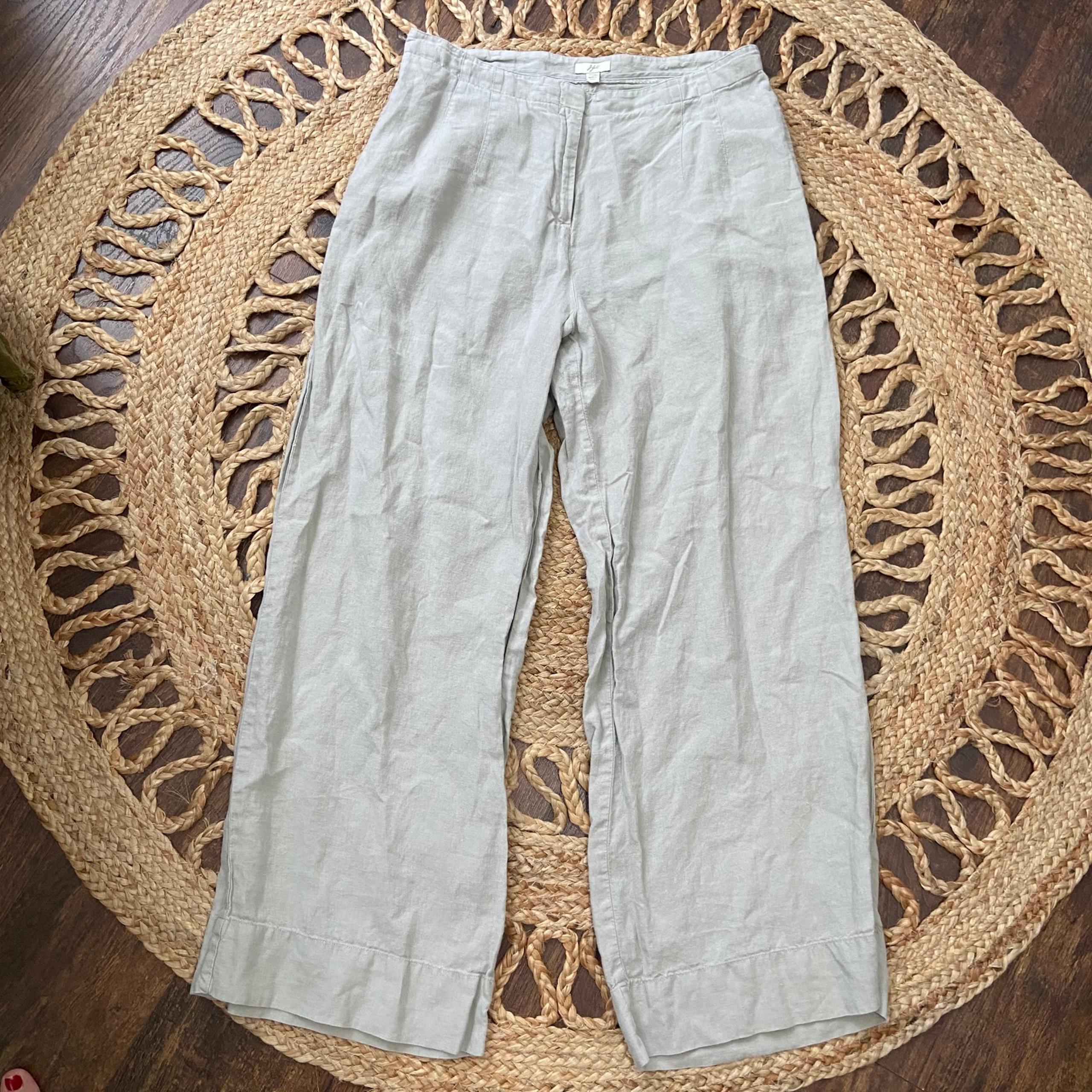 J Jill Linen Size 12P Tan Straight Ankle Wide Leg Pants Pockets - J. Jill
