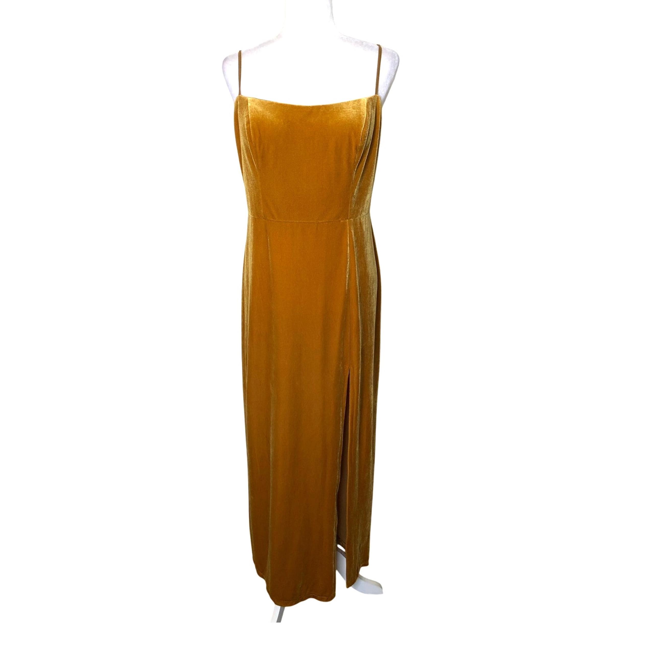 Jenny Yoo Liliana Velvet Dress Golden Yellow Slit Maxi Gown Size: 14 Party Prom