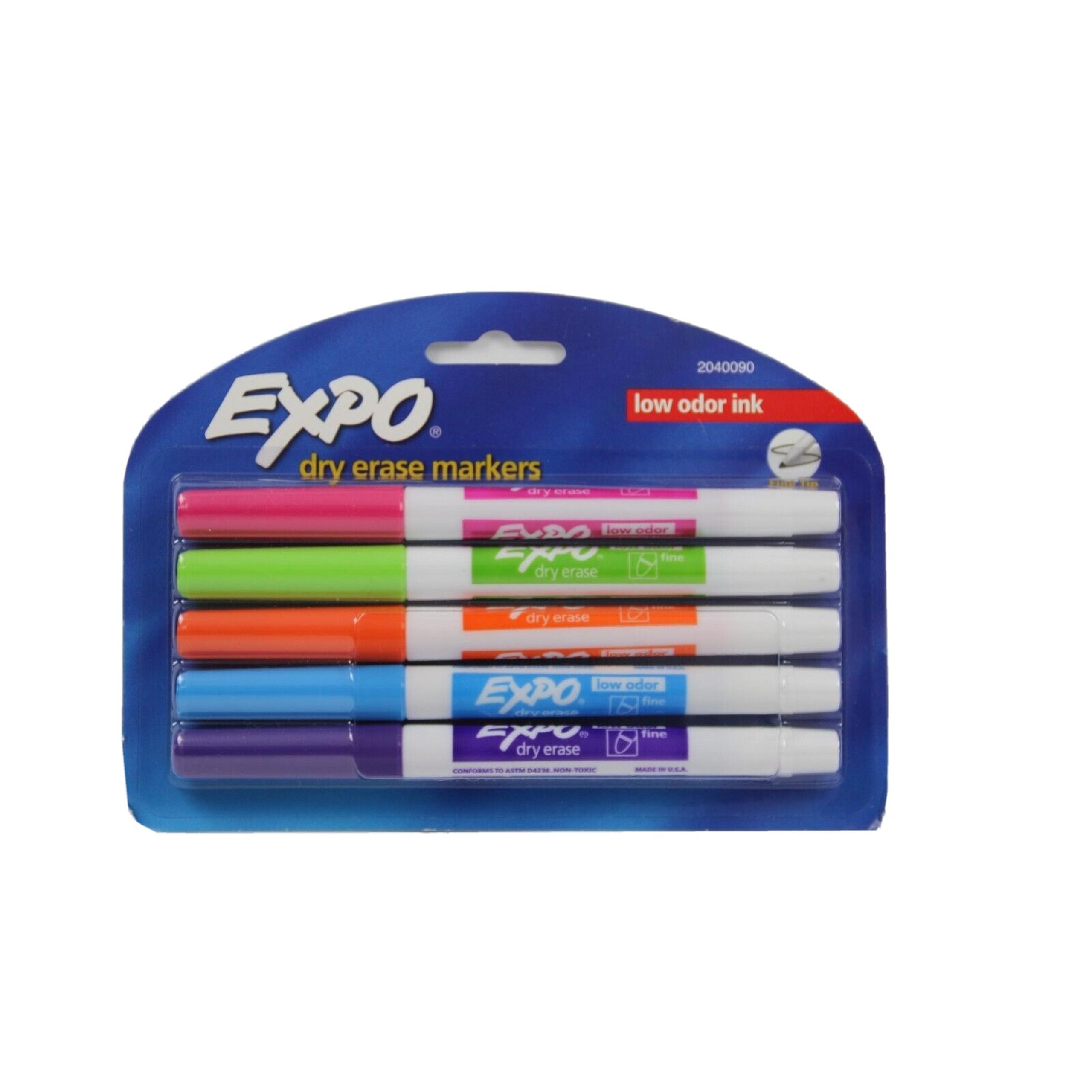 Expo Low Odor Dry Erase Markers, Fine Tip, Assorted Colors, 5 Count