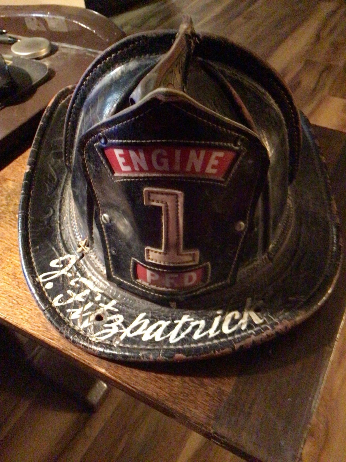 Vintage leather firefighter helmet