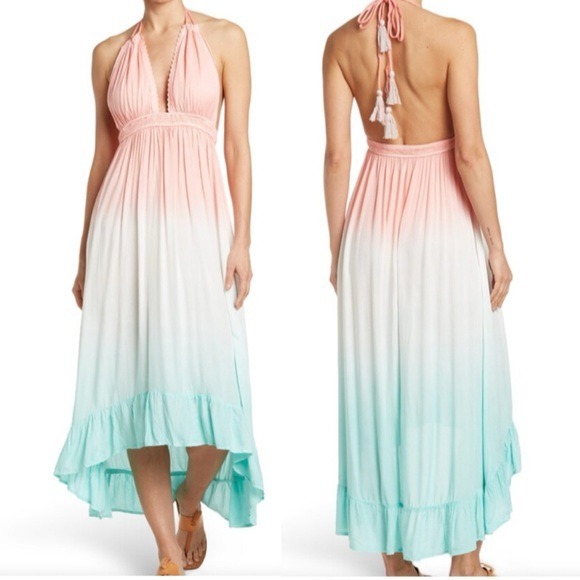 NWT BOHO ME Halter Neck Keyhole Cover-up High/low Maxi Dress In Sea Breeze