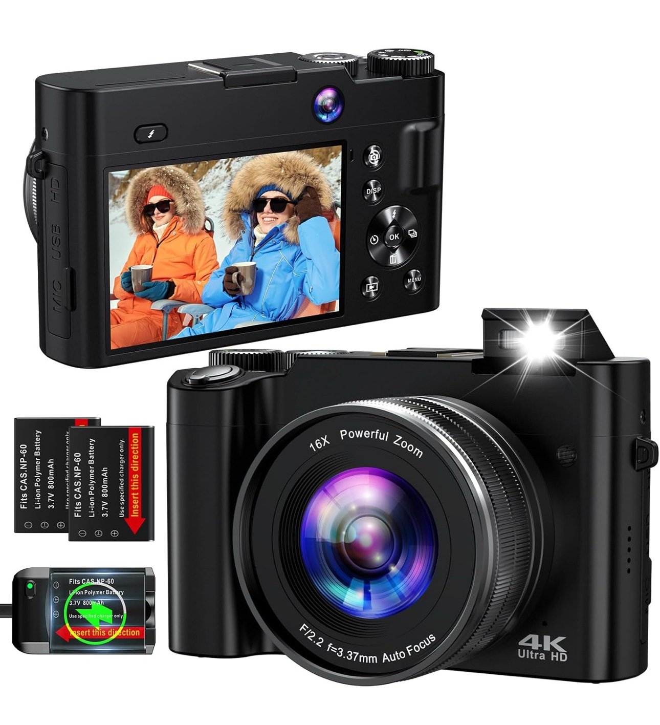 4K Digital Camera for Photography Autofocus 64MP Vlogging Camera for YouTube wit