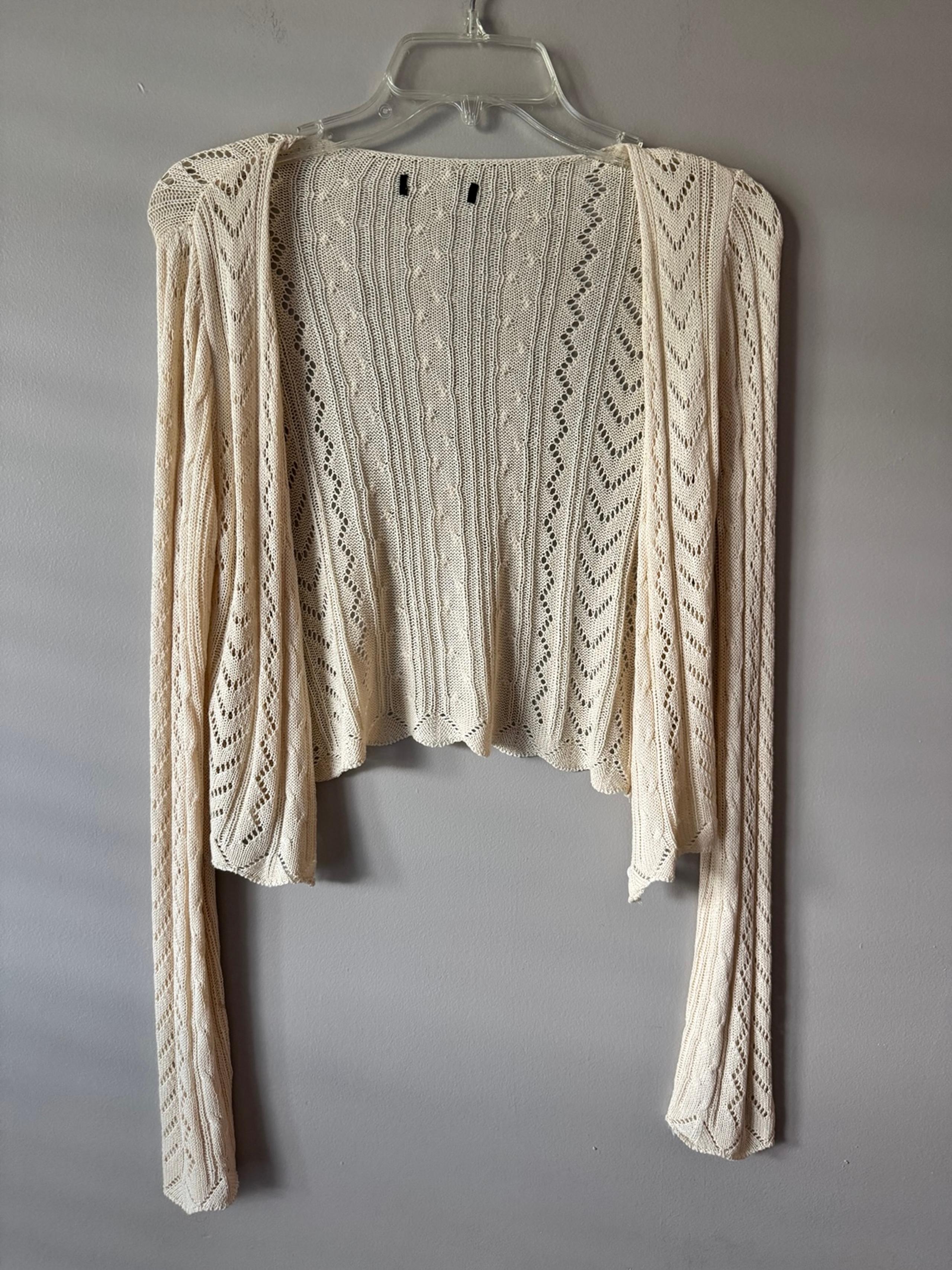Cream Crochet Open Front Cardigan – Size Small