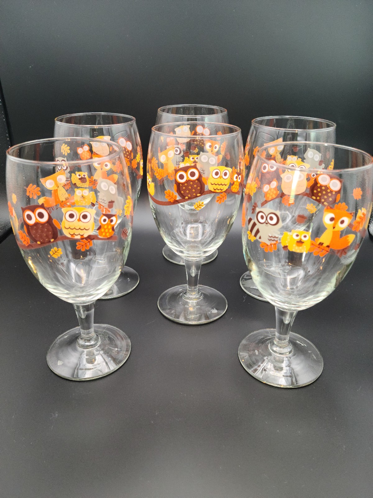 Vintage Libbey Hoot Owl and Friends Goblet Glasses