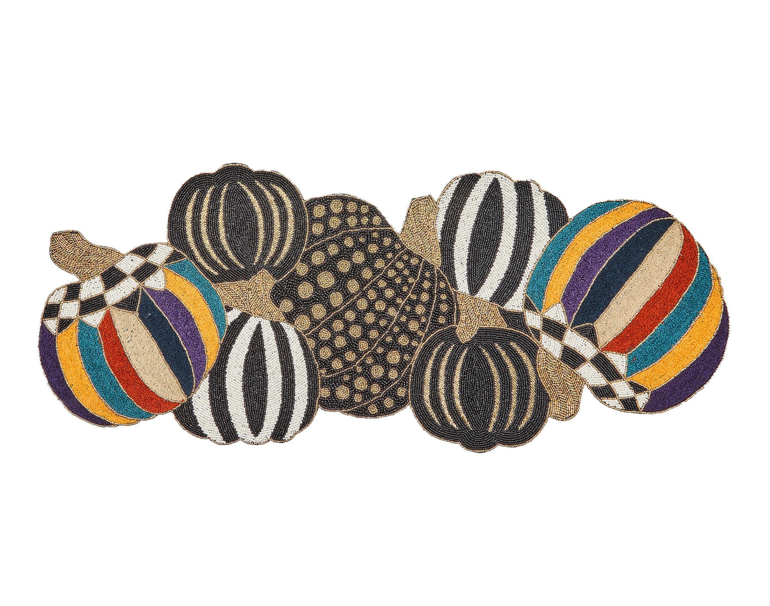 MacKenzie Childs Pumpkin Multi Stripe Beaded Table Runner Fall Thanksgiving NEW - MacKenzie-Childs