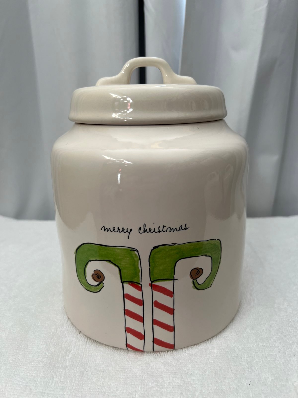 Rae Dunn elf feet canister