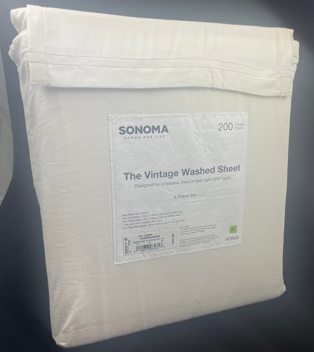 Sonoma The Vintage Washed Sheet 4 piece Set 200 Thread Count King Size Ivory