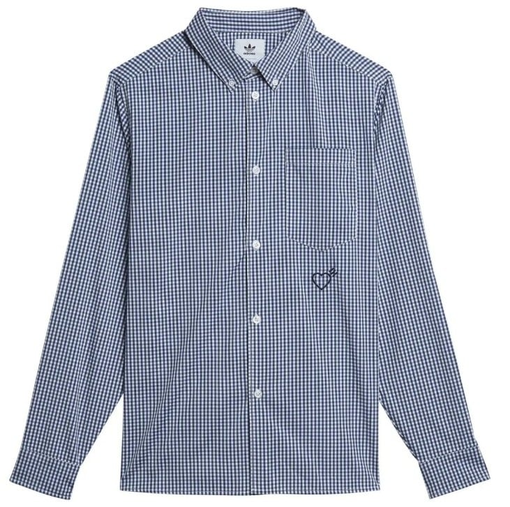 adidas (Size M) ORIGINALS X HUMAN MADE MENS GINGHAM LONG SLEEVE SHIRT BLUE WHITE