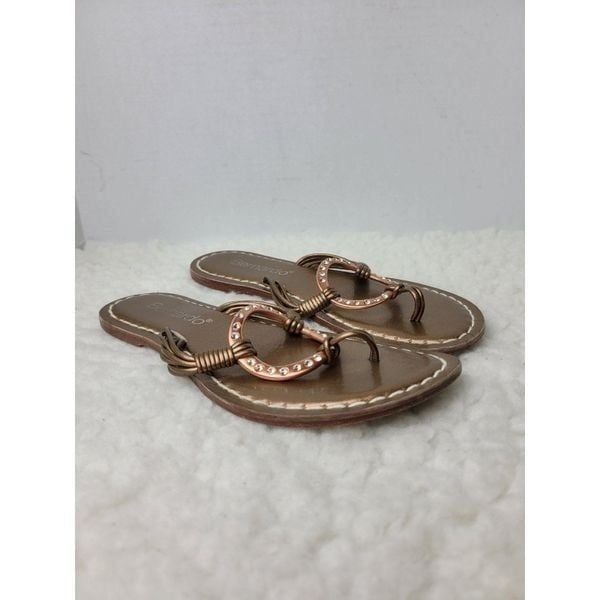 Bernardo Womens Sandals Size 8 Circle Accent Jeweled Strappy Flip Flops Brown