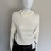 Commense White Long Sleeve Sweater with Unique Floral Collar Detail XL