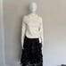 Commense White Long Sleeve Sweater with Unique Floral Collar Detail XL