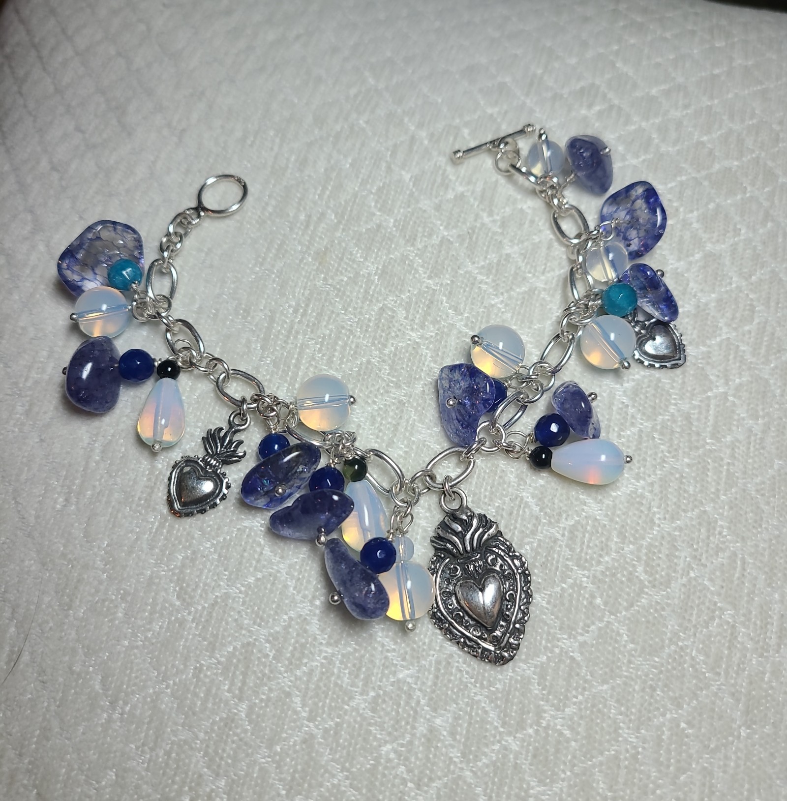 Chacha Multistones Bracelet Sacred Heart SS925 Charms Sterling Silver 9.25 Taxco