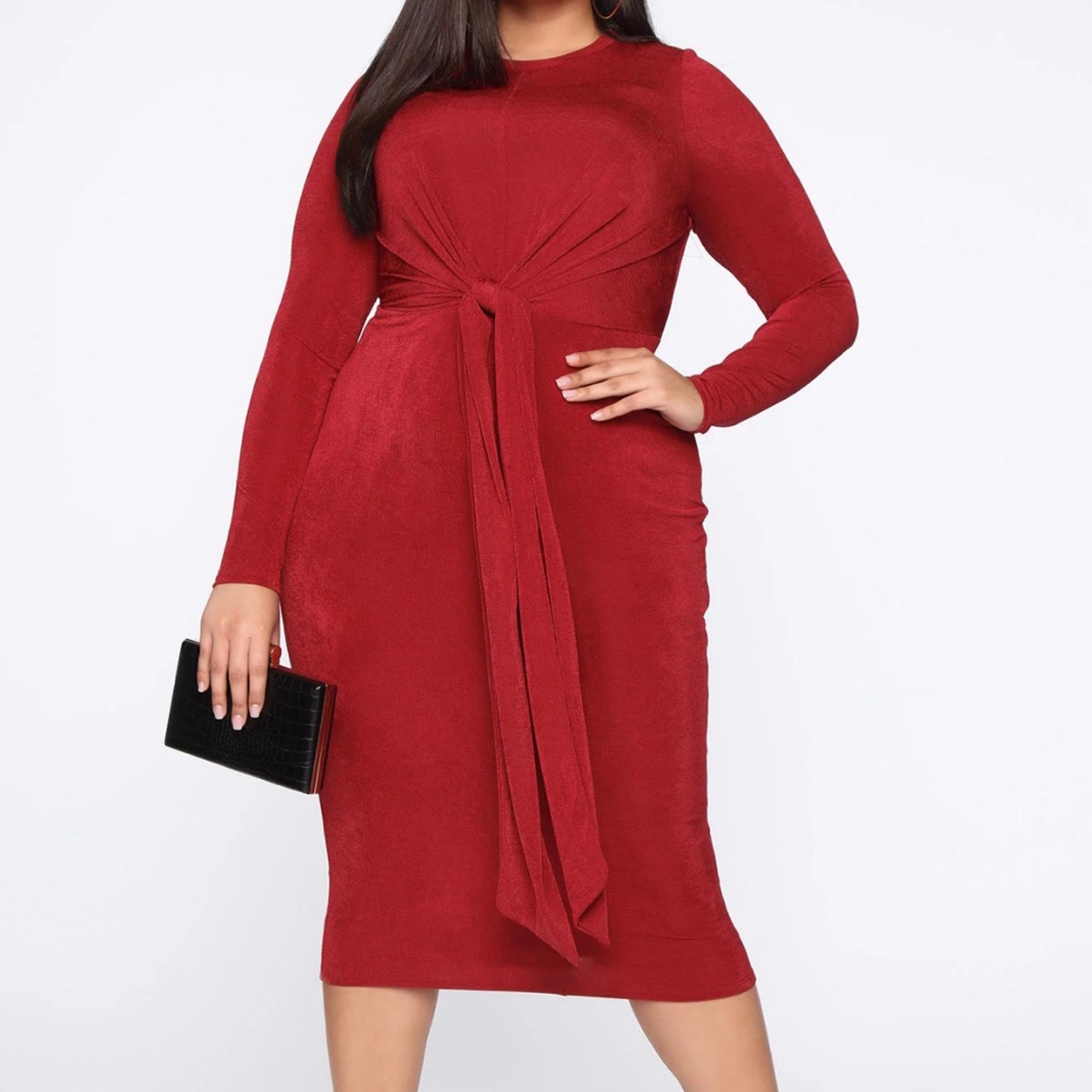 Fashion Nova Size 2xl Burgundy Tie Front Bodycon Midi Dress