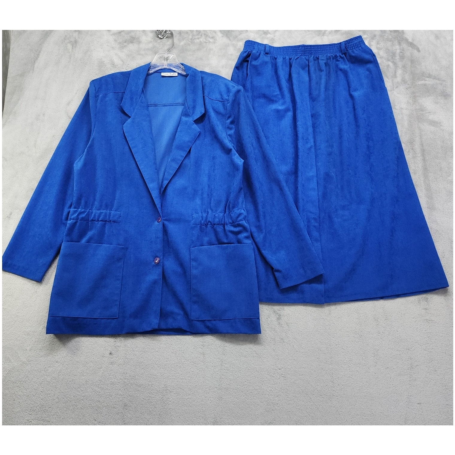 Vintage Item Eyes Skirt Suit Size 14 Blue Felted Sueded Polyester Elastic Waist