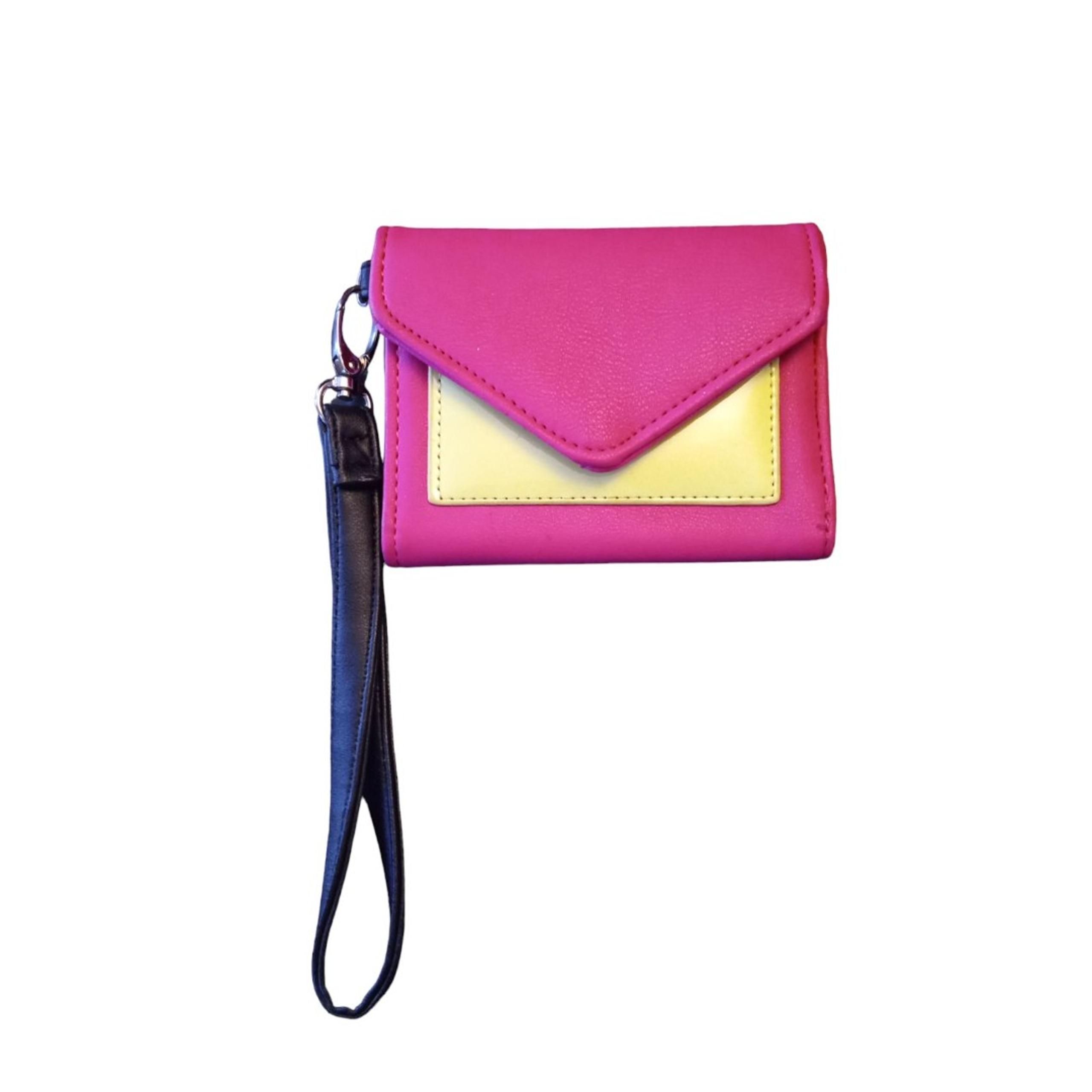 No Boundaries Women's Envelope Wristlet Wallet Pink and Yellow