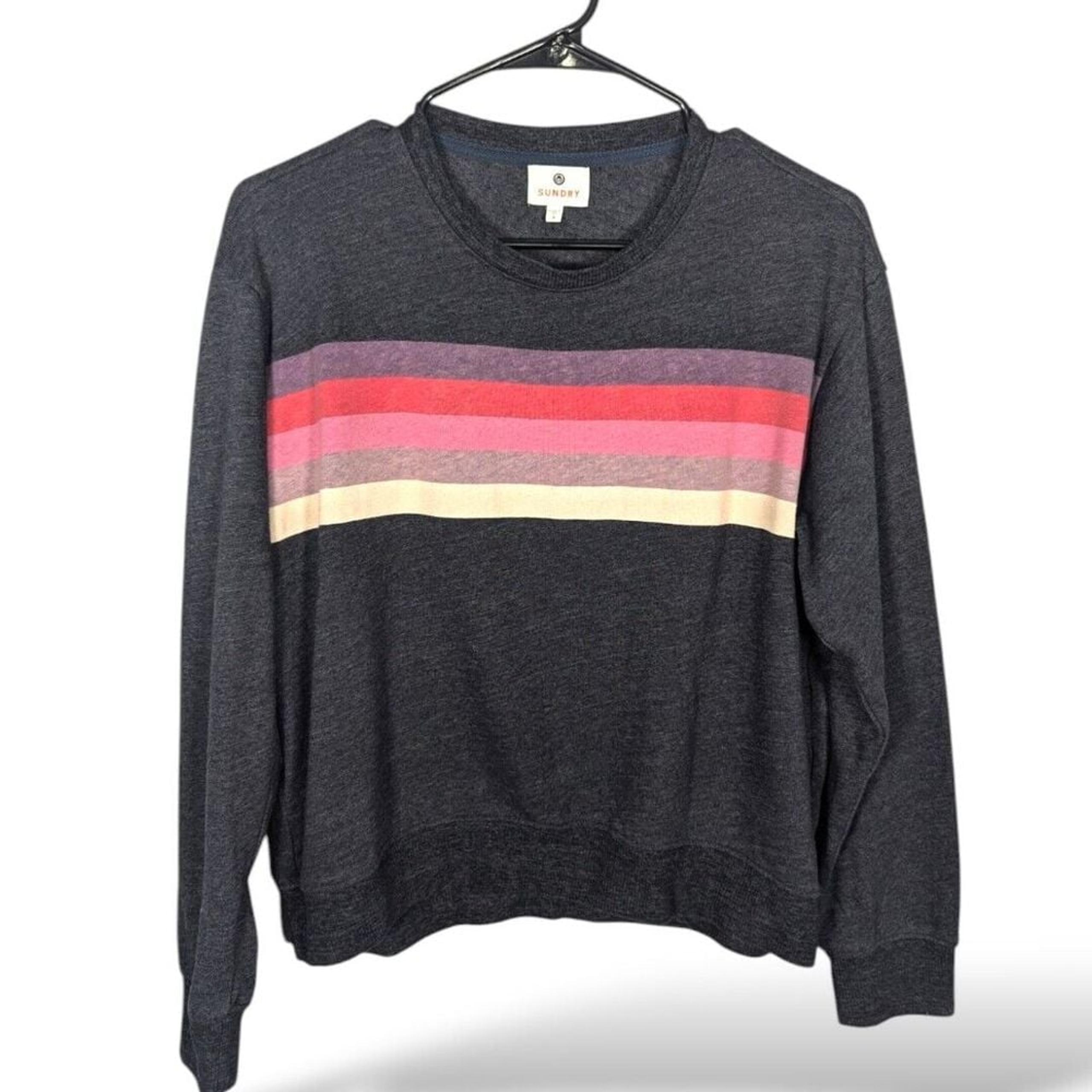 Sundry Sweatshirt Womens 2 M Blue Stripe Crew Neck Fleece Cozy athleisure