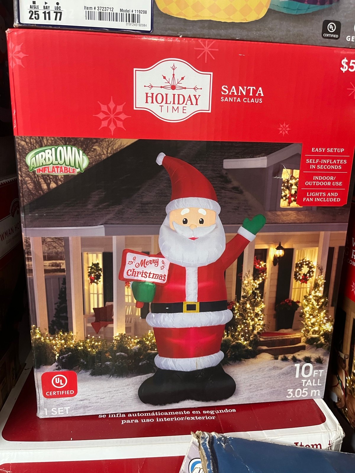 Gemmy Airblown Inflatable 10ft Tall Santa With Christmas Sign