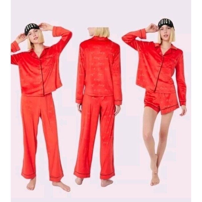 NEW Juicy Couture Red Velour Pajamas 4Piece Set Size XS