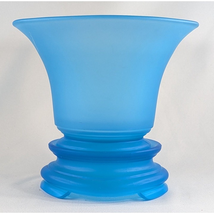 Tiffin U.S. Glass Art Deco Blue Satin Sweet Pea Vase With Matching Bowl Stand