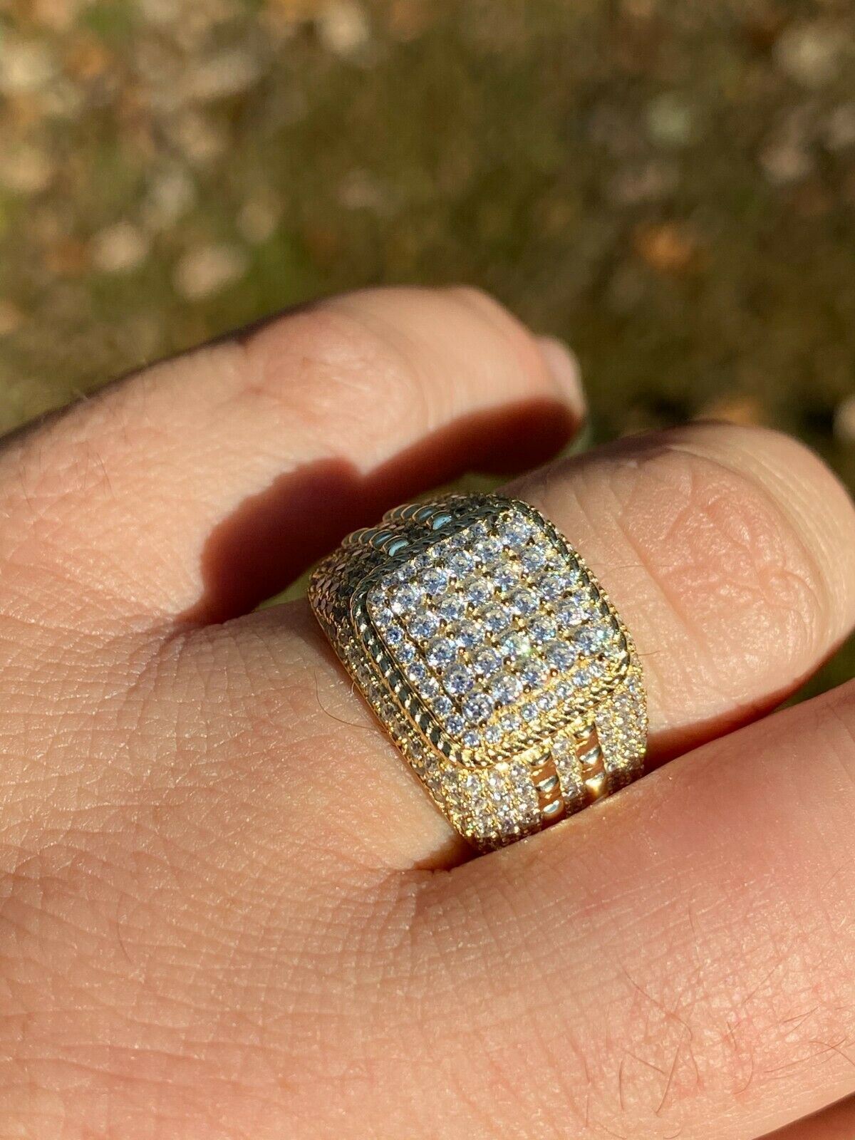 Gold ^ 925 Silver Iced Out Cluster Ring Size 8