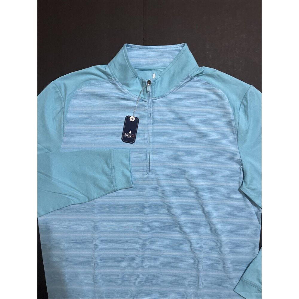 JOHNNIE-O Bert Striped 1/4 Zip Men's Golf Pullover Baja Blue Size M Performance